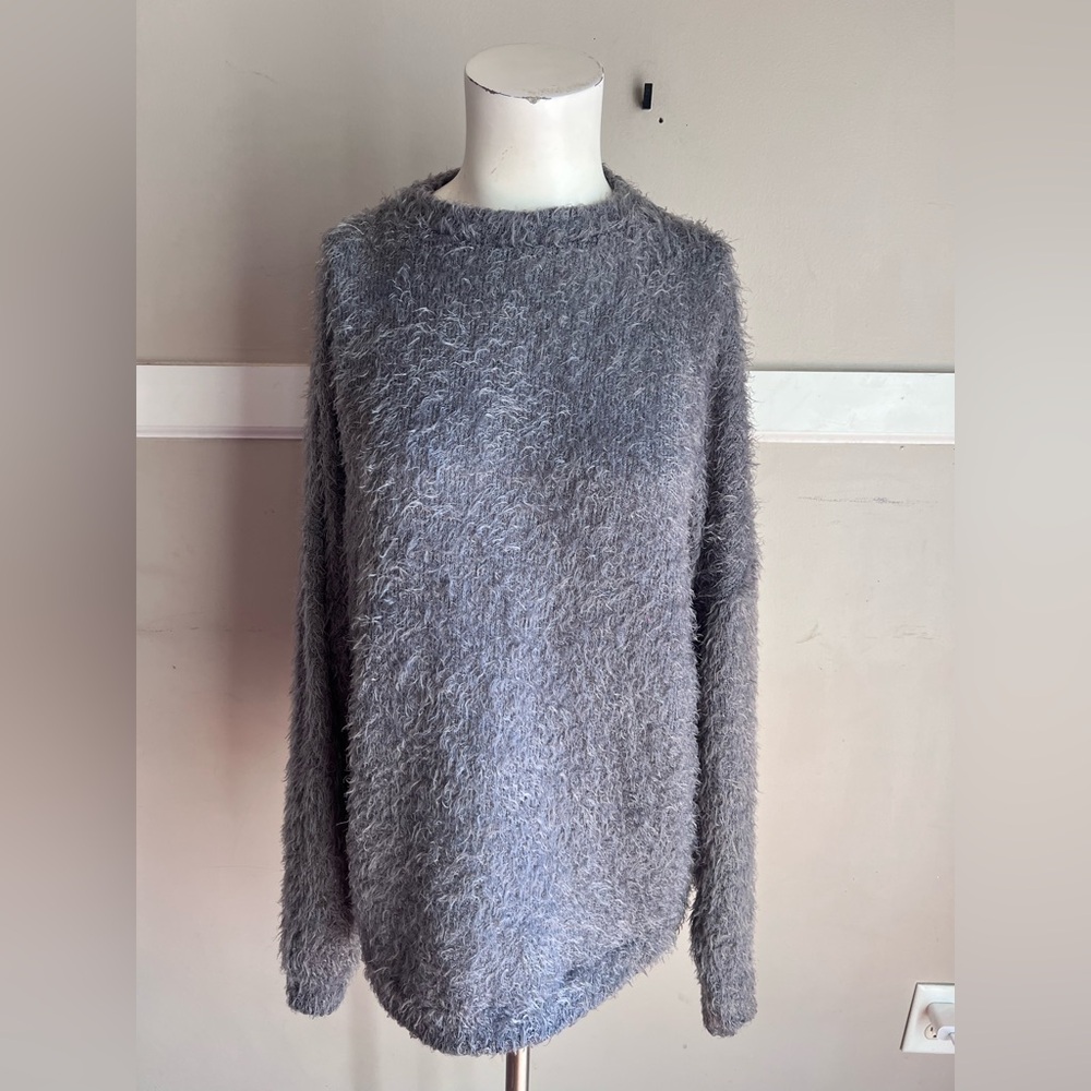 Boohoo Gray Fuzzy Crewneck Sweater